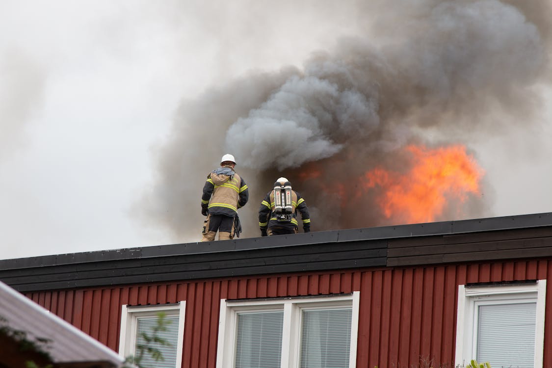 Firefighters on roof