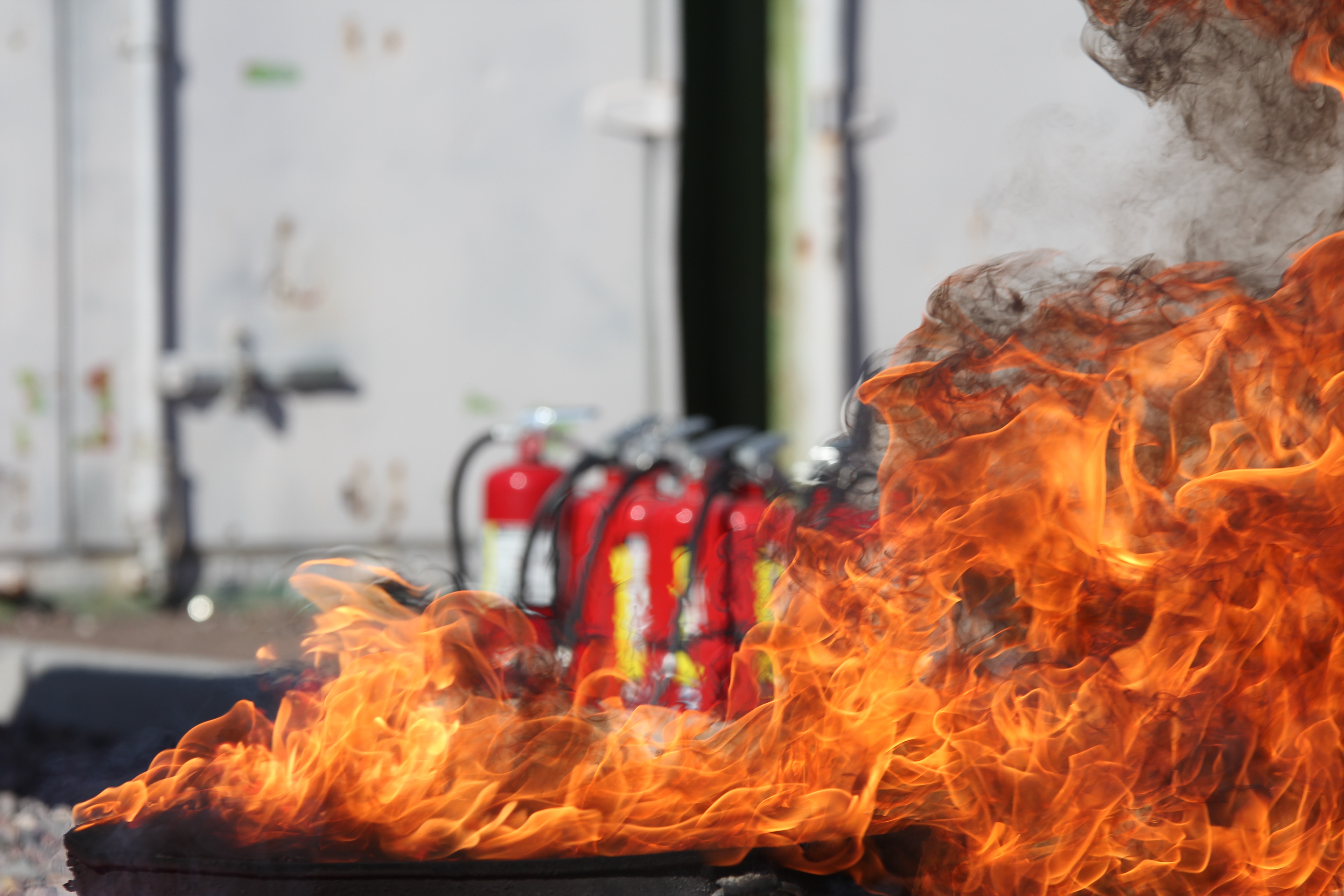Red fire extinguishers